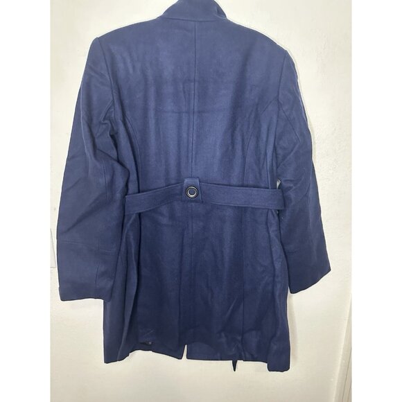 Centigrade Wool Blend Funnel Neck Coat with Self-tie Belt Blue Size Large - Picture 4 of 9